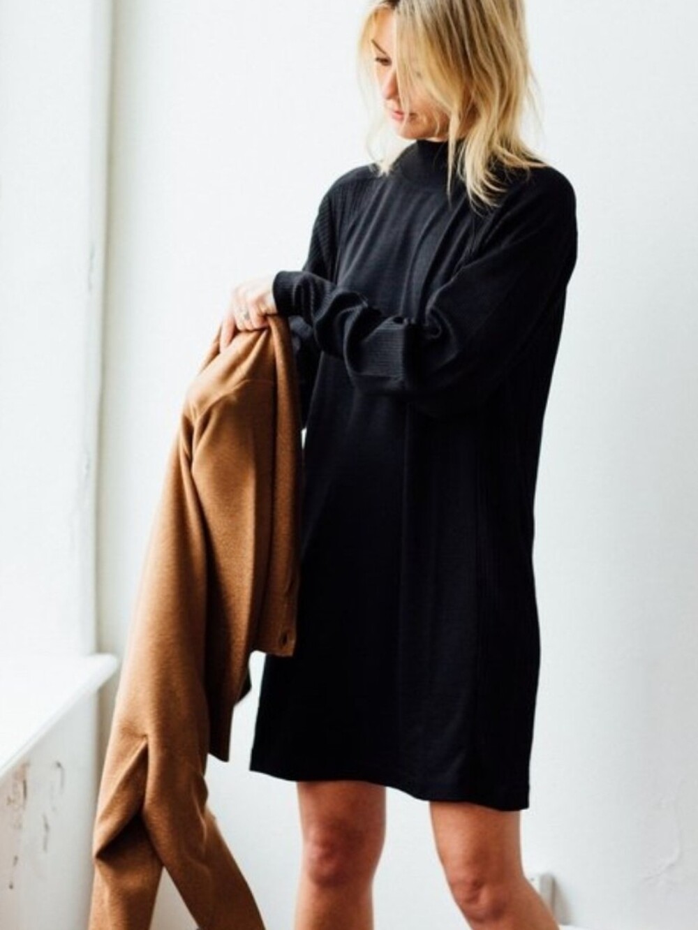 RAG & BONE Black Soft Knit Racer Turtleneck Fall Winter Staple Sweater Dress